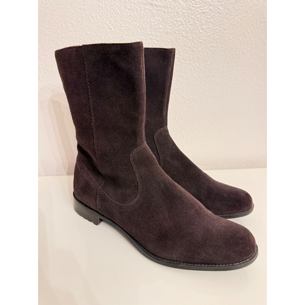 Calvin Klein Terra Dark Brown Suede Mid Calf Ankle Boots E7043 Lug Sole 8 M